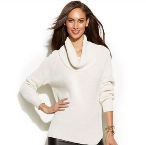 Womens Michael michael Kors White Waffle Knit Cotton Cowl Neck Sweater Size M